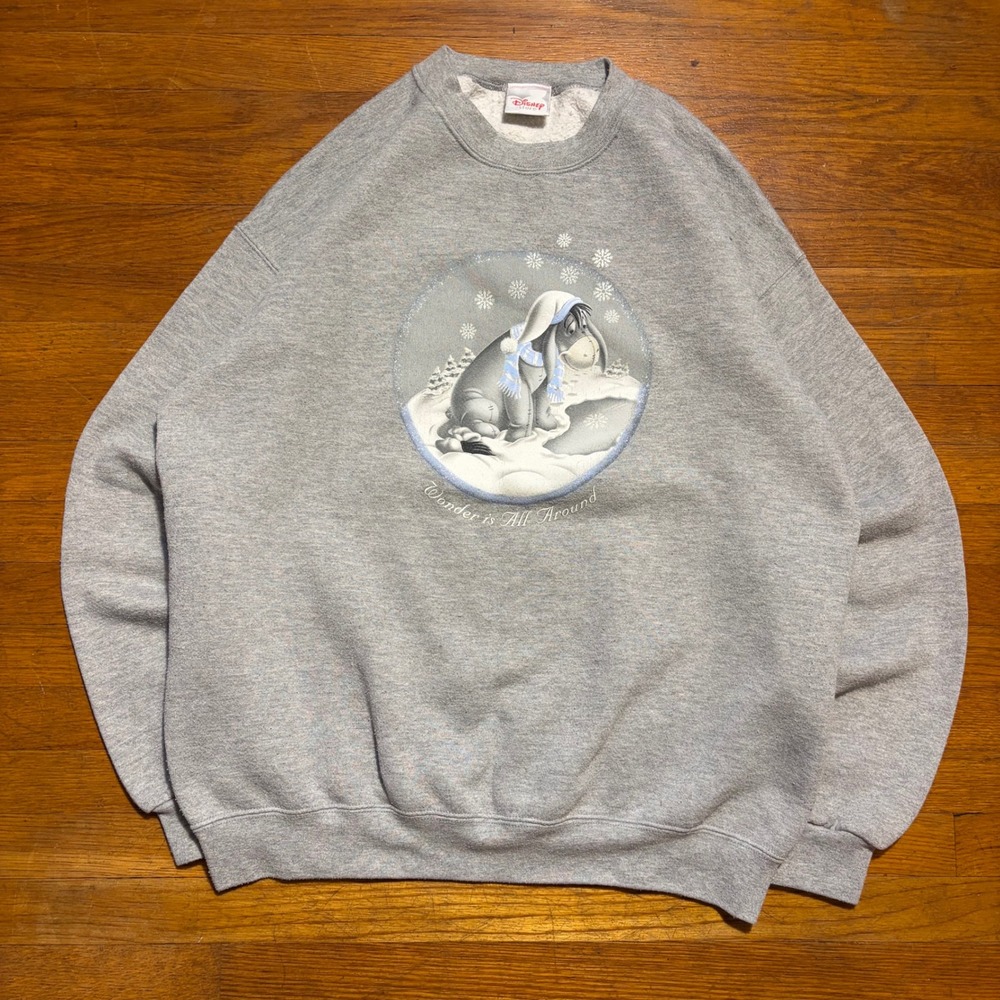 Vintage Disney Store Eeyore Wonder is All Around Grey Sweatshirt Large